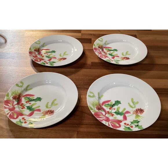 Paula Deen Dinnerware Christmas Wreath 8” Salad Dessert Plate Set Lot Of 4 - Picture 6 of 9